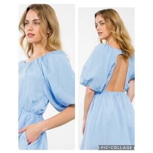 THML Dress Puff Striped Maritime Sz Large New‎ England HOCO Coastal Pockets